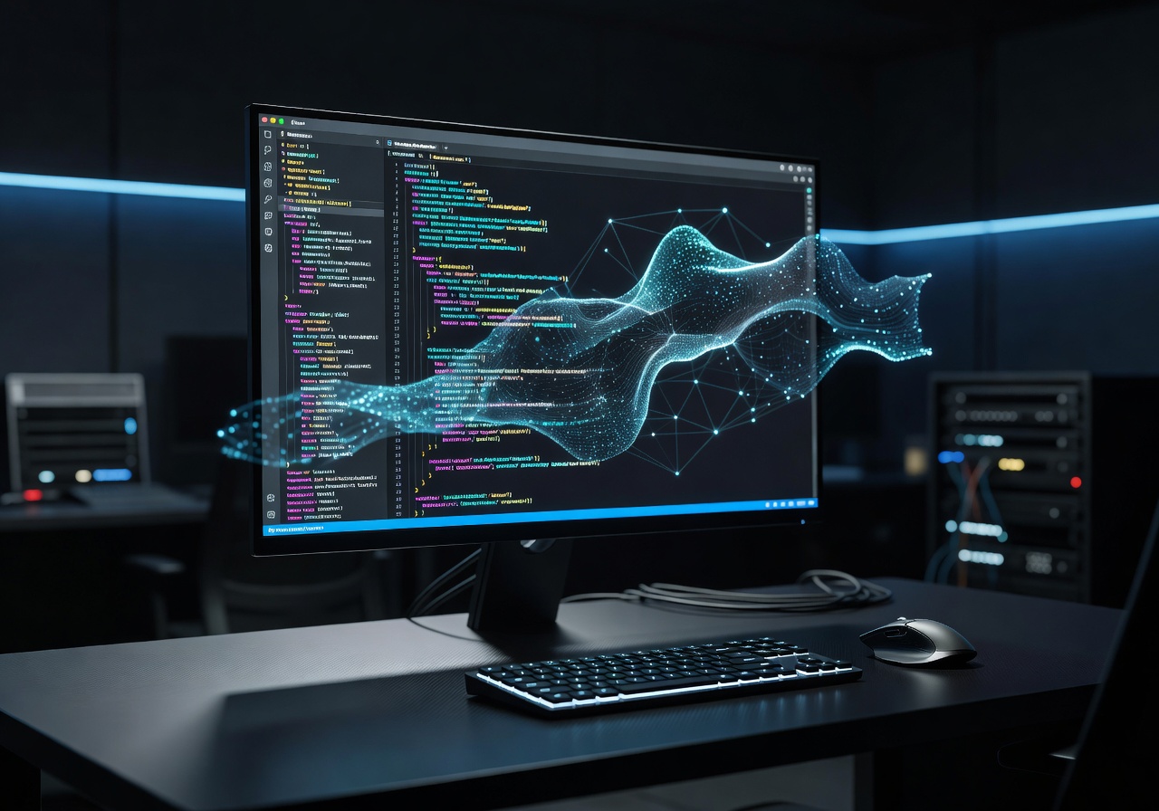 AI coding assistant on developer monitor