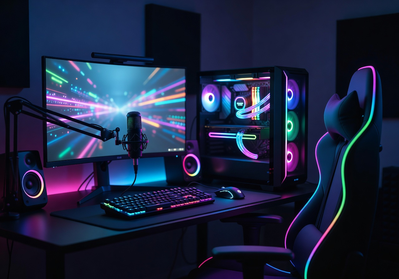 Gaming setup with RGB lighting